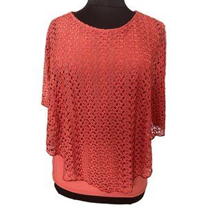Orange Rust Lace Poncho Lace Overlay Split Sleeve Top Womens Plus  Size XL